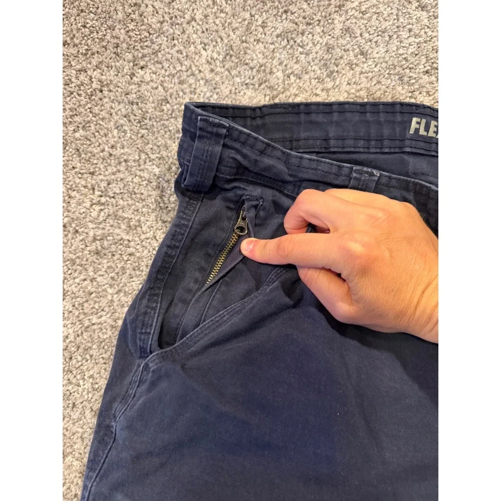 Duluth Trading Co Work Pants Mens 44x30 Navy Flex Fire Hose Relaxed Fit Canvas